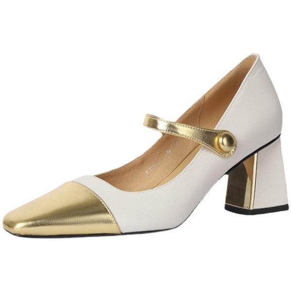 Women'S Elegant Color-Block Square-Toe High-Heeled Shoes