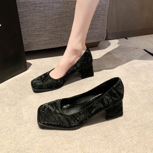 Women Fashion Solid Color Square Toe Chunky Heel Pumps