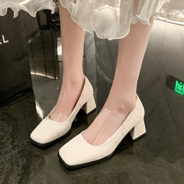 Women Fashion Solid Color Square Toe Chunky Heel Pumps