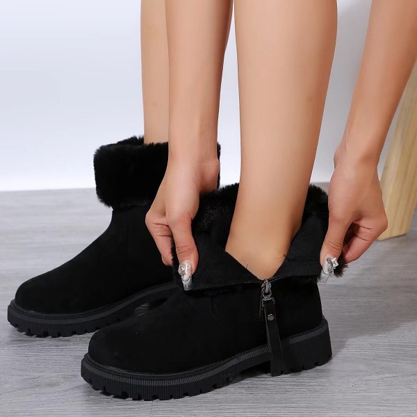 Autumn Winter Women Fashionable Plus Size Fleece-Lined Warm Side Zipper Snow Boots