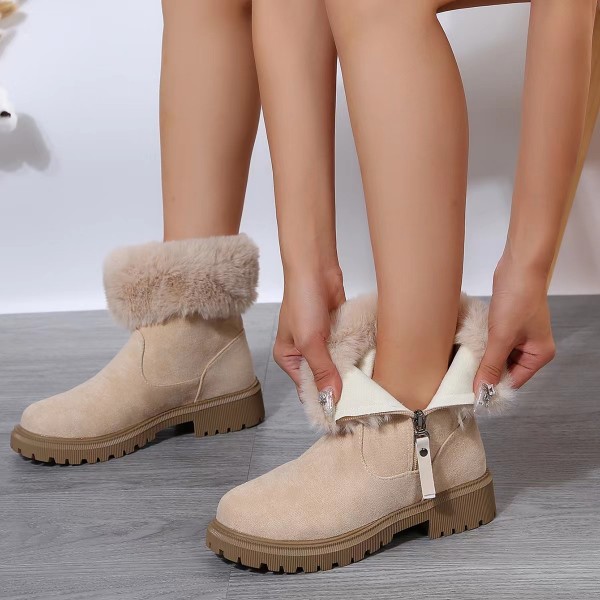 Autumn Winter Women Fashionable Plus Size Fleece-Lined Warm Side Zipper Snow Boots