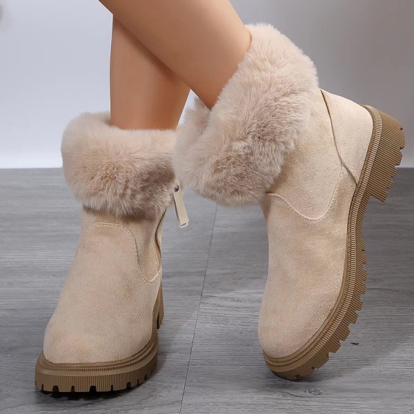 Autumn Winter Women Fashionable Plus Size Fleece-Lined Warm Side Zipper Snow Boots