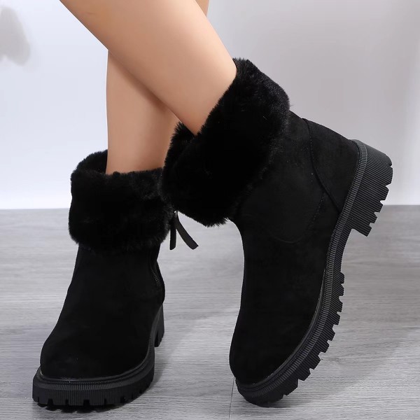 Autumn Winter Women Fashionable Plus Size Fleece-Lined Warm Side Zipper Snow Boots