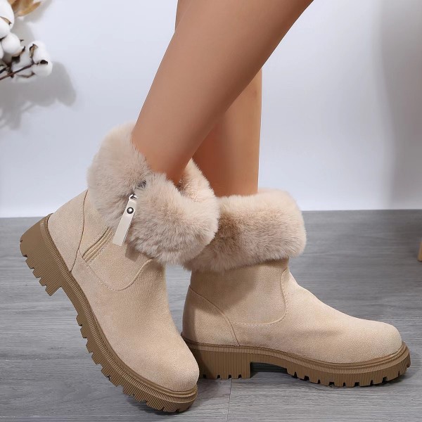 Autumn Winter Women Fashionable Plus Size Fleece-Lined Warm Side Zipper Snow Boots