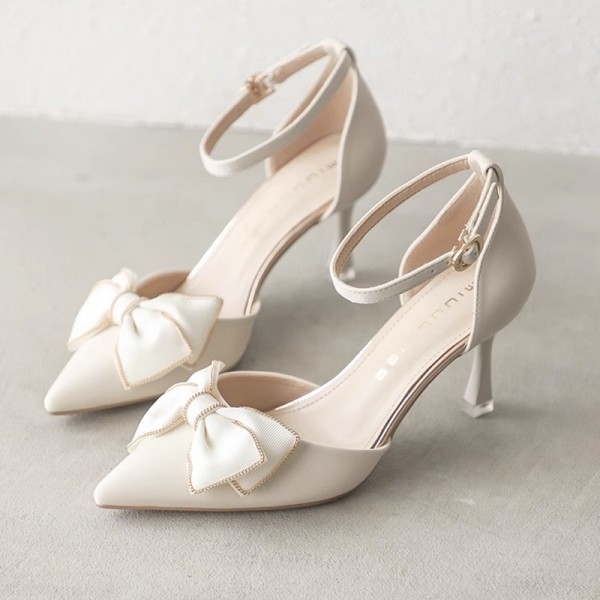 Summer Women Fashion Solid Color Pointed Toe Bow Pumps