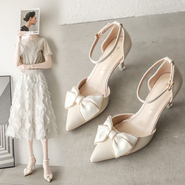 Summer Women Fashion Solid Color Pointed Toe Bow Pumps