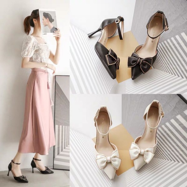 Summer Women Fashion Solid Color Pointed Toe Bow Pumps