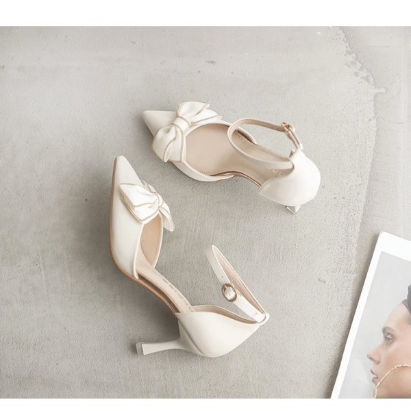 Summer Women Fashion Solid Color Pointed Toe Bow Pumps