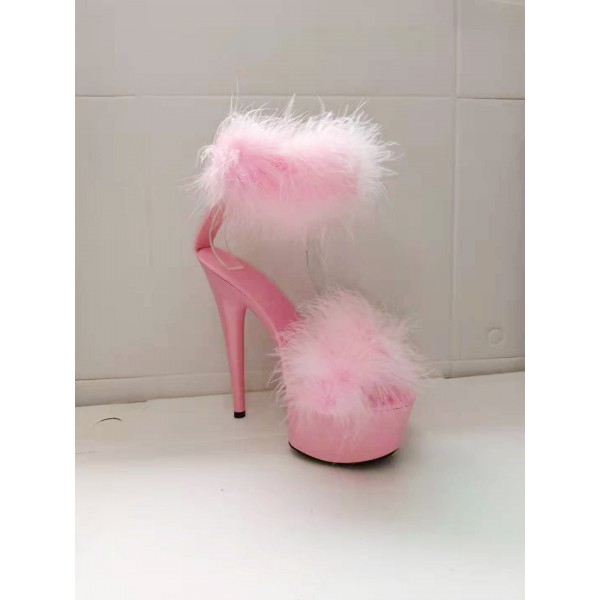 Nightclub Pole Dance Women Sexy Solid Color Plush Platform Thin Heel Sandals