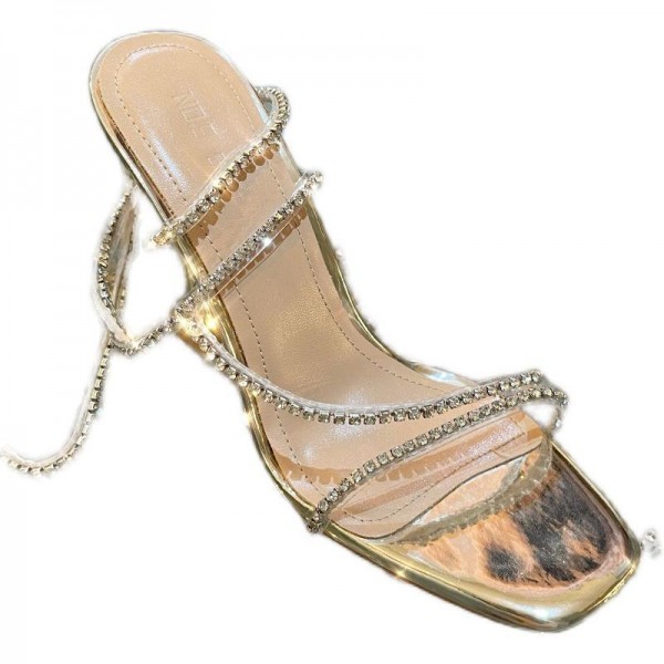 Size:3-8.5 Women Fashion Rhinestone Decoration Bandage High Heel Sandals