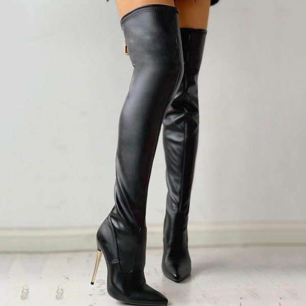 Size:4.5-11 Women Fashionable Large Size Metal Back Zipper Design Over The Knee Boots